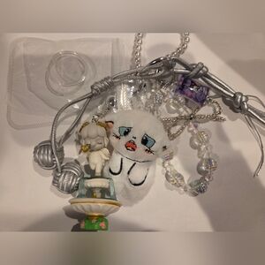 Cute White Cat And SP Keychain with Accessories
